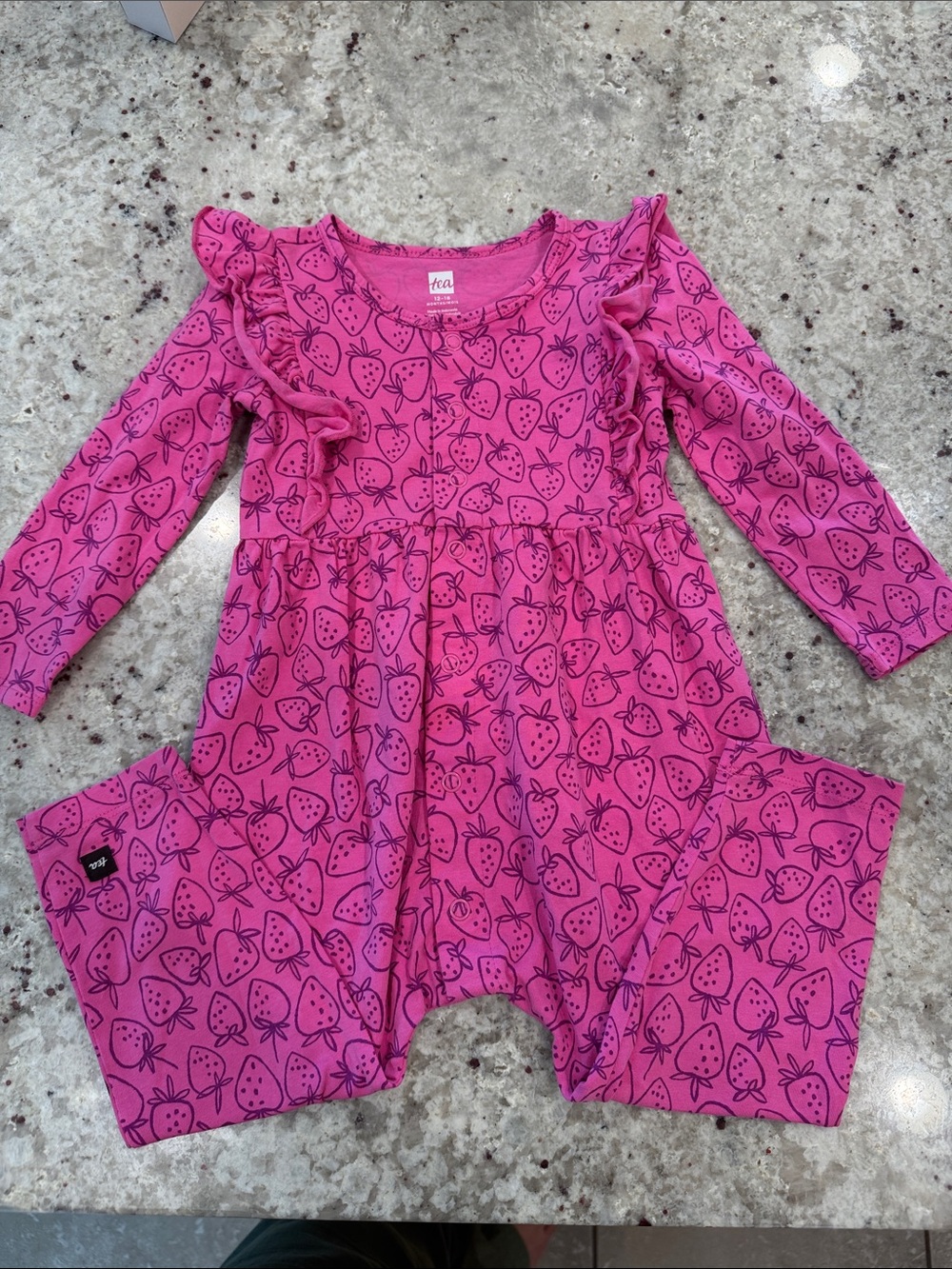 Tea Collection Pink Strawberry Print One-Piece Bodysuit